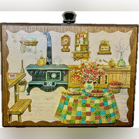 Vintage Country Kitchen 3D Paper Art Wall Decor Wooden Base - Picture 1 of 5